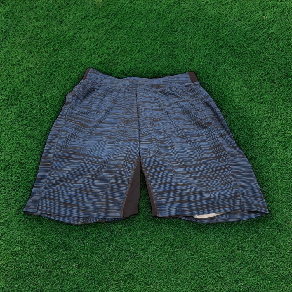 Men's Blue‎ Striped Running Shorts with Liner - Athletic Gym Workout